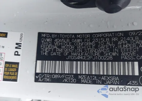 2023 Toyota Corolla Se z USA, uszkodzony, nr VIN JTDS4MCE2PJ100228